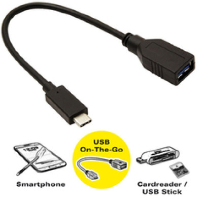 Roline USB3.2 Gen 1 kabel TIP A-C F/M, 0.15m, crni  OTG